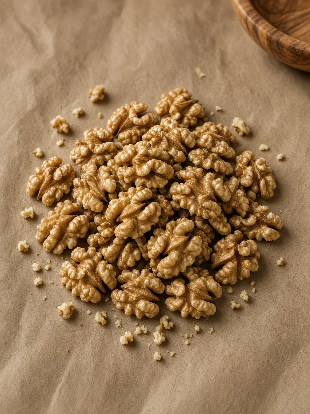 Light walnut kernels on kraft paper